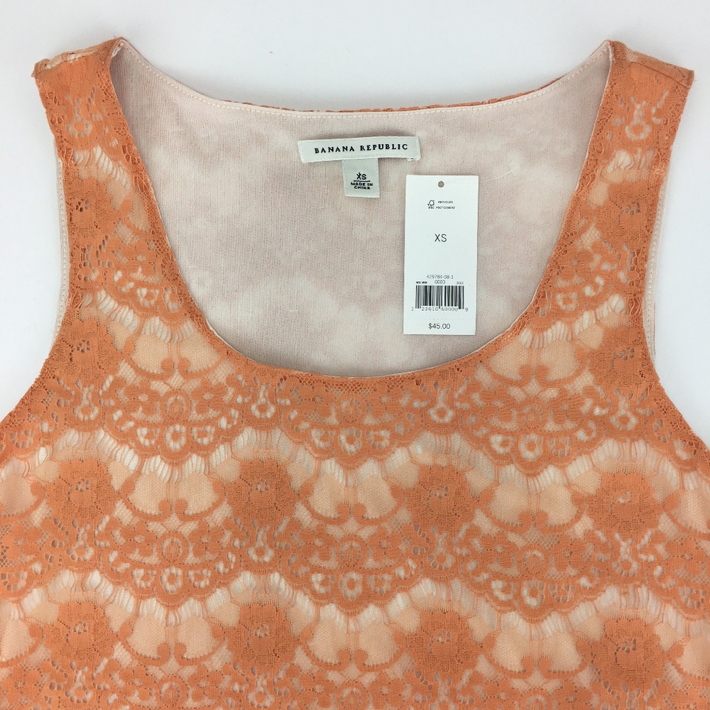 NEW! BANANA REPUBLIC pastel orange lace tank top - SZ XS